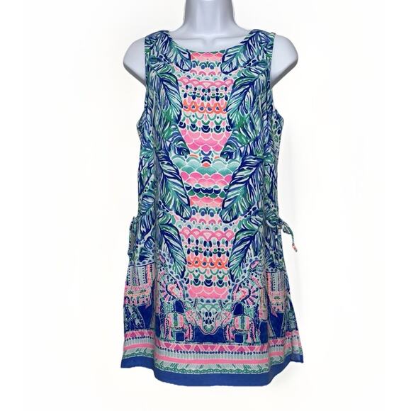 Lilly Pulitzer Donna Romper Dress Sz 2 Feel The Beat Engineered Pink Blue Preppy - Picture 1 of 16